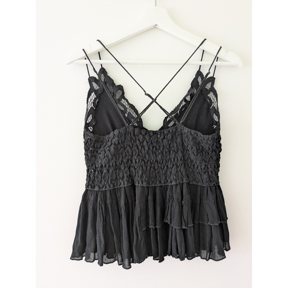 Free People FP One Adella Tank Black Lace Ruffle Boho Camisole Large - Picture 6 of 6